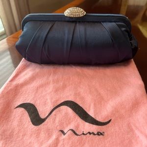Nina Navy Satin Clutch